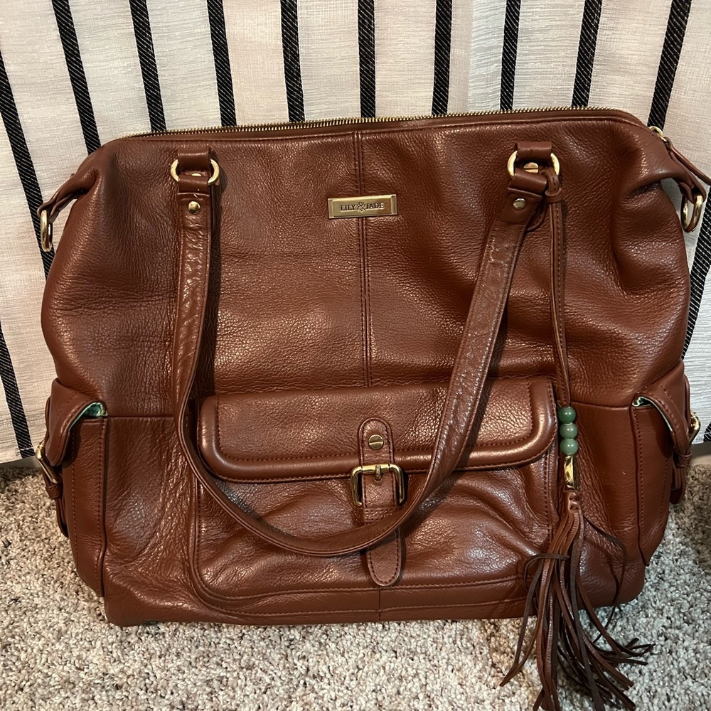 Brown Leather Tote with Gold Hardware and Tassel